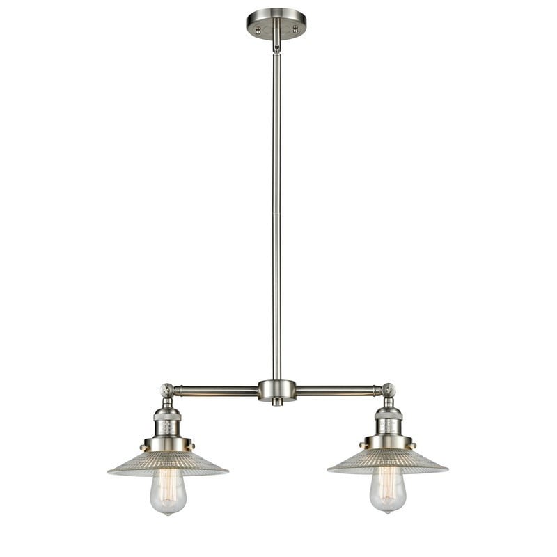 INNOVATIONS LIGHTING 209-G2 FRANKLIN RESTORATION HALOPHANE 21 INCH TWO LIGHT CLEAR HALOPHANE GLASS ISLAND LIGHT