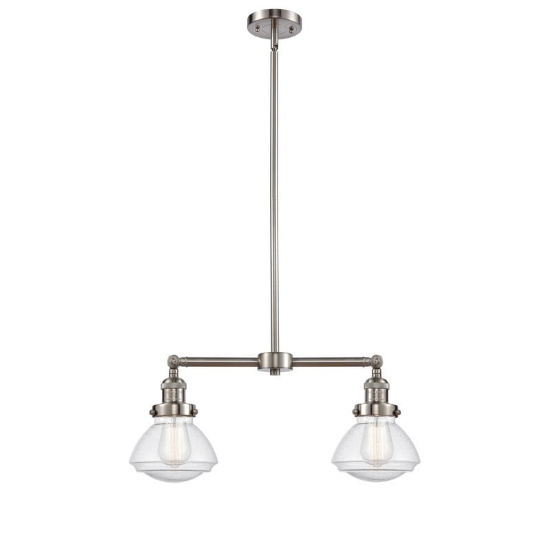 INNOVATIONS LIGHTING 209-G324 FRANKLIN RESTORATION OLEAN TWO LIGHT 21 3/4 INCH CEILING MOUNT SEEDY GLASS ISLAND LIGHT