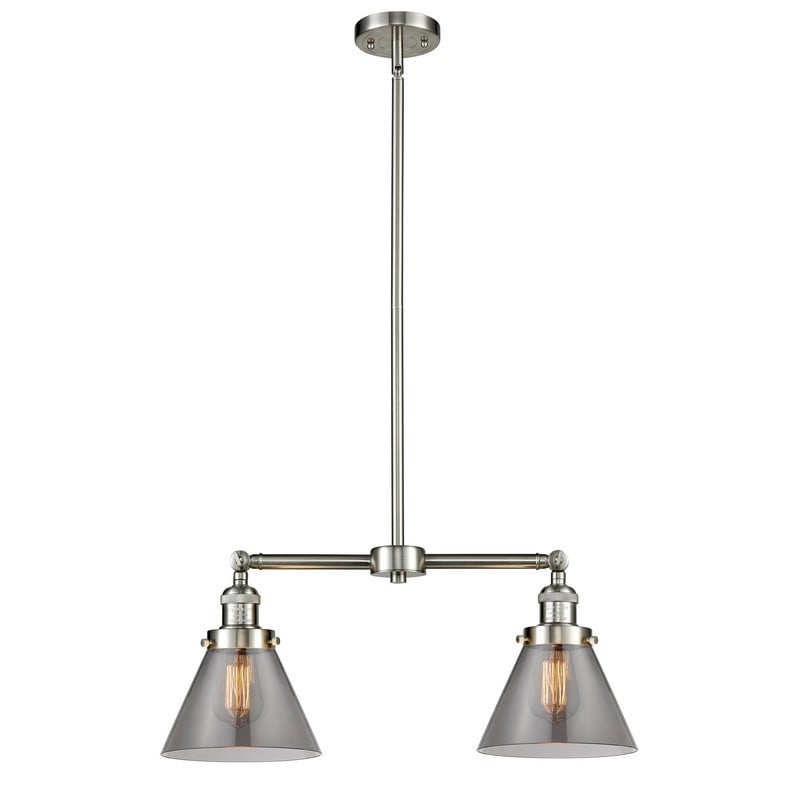 INNOVATIONS LIGHTING 209-G43 FRANKLIN RESTORATION LARGE CONE 21 INCH TWO LIGHT SMOKED GLASS ISLAND LIGHT