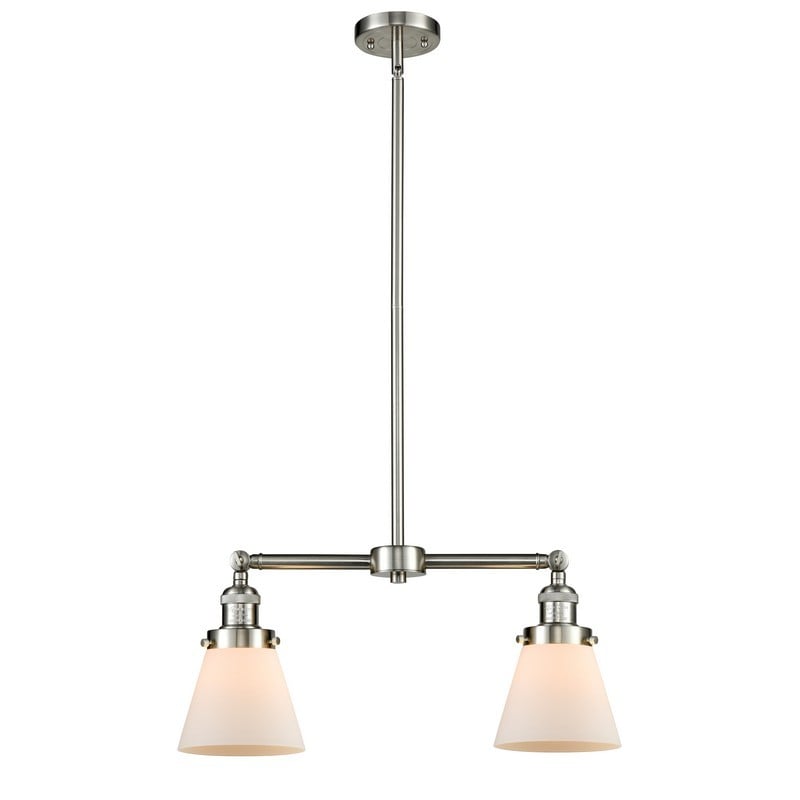 INNOVATIONS LIGHTING 209-G61 FRANKLIN RESTORATION SMALL CONE 21 INCH TWO LIGHT MATTE WHITE CASED GLASS ISLAND LIGHT