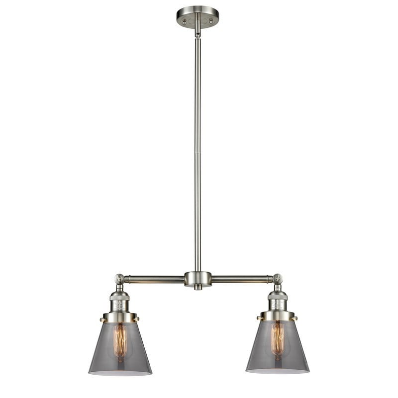 INNOVATIONS LIGHTING 209-G63 FRANKLIN RESTORATION SMALL CONE 21 INCH TWO LIGHT SMOKED GLASS ISLAND LIGHT