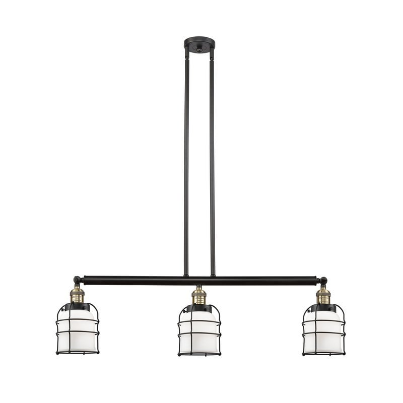 INNOVATIONS LIGHTING 213-G51-CE FRANKLIN RESTORATION SMALL BELL CAGE 3 LIGHT 38 1/2 INCH MATTE WHITE GLASS ISLAND LIGHT