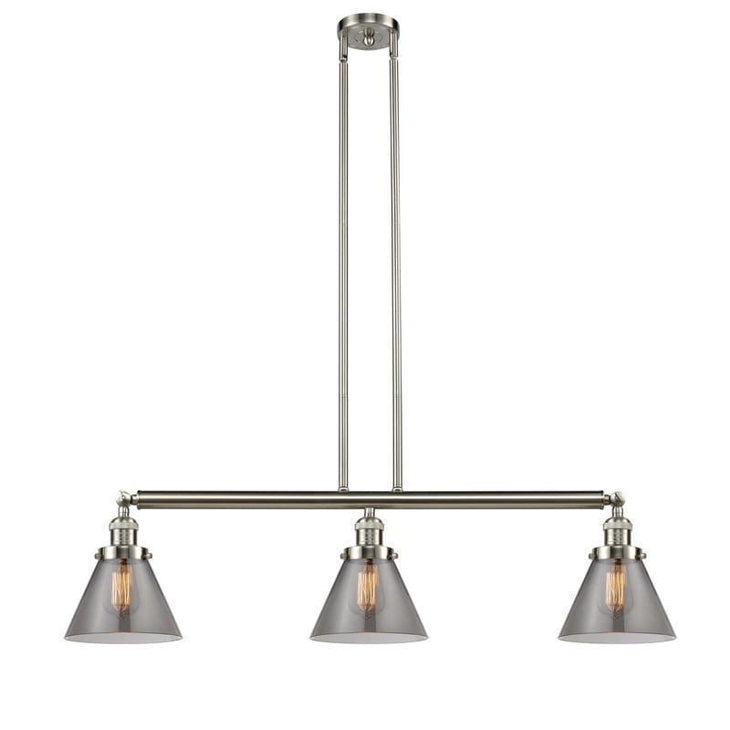 INNOVATIONS LIGHTING 213-G43 FRANKLIN RESTORATION LARGE CONE 3 LIGHT 40 1/4 INCH PLATED SMOKE GLASS ISLAND LIGHT