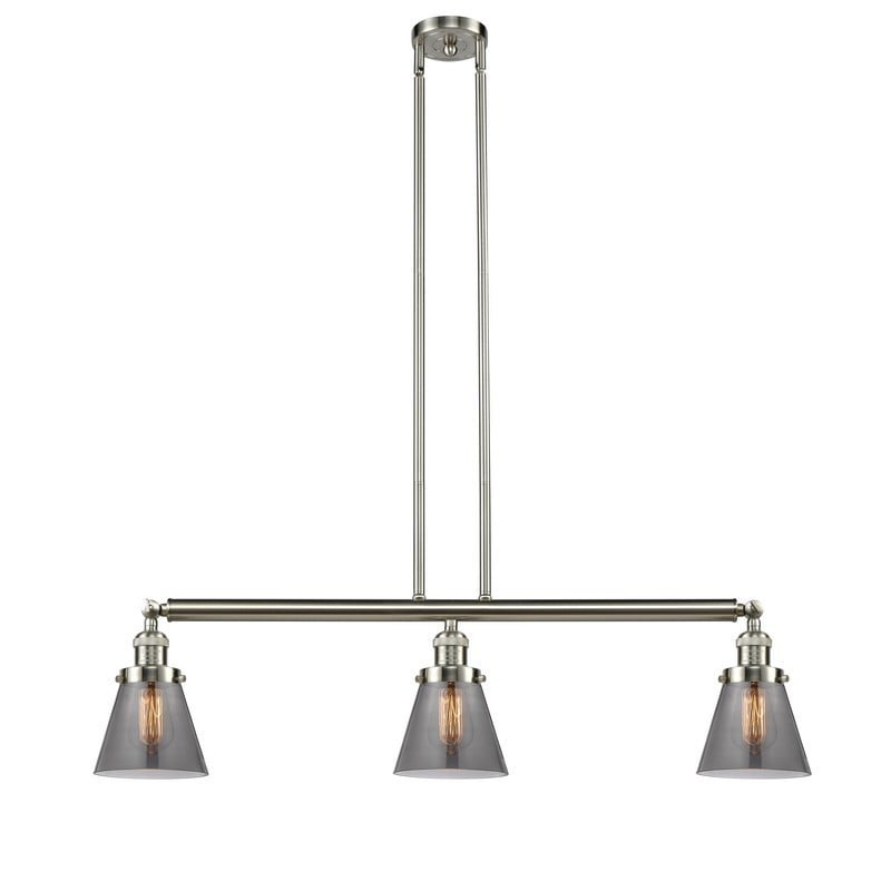 INNOVATIONS LIGHTING 213-G63 FRANKLIN RESTORATION SMALL CONE 3 LIGHT 38 3/4 INCH PLATED SMOKE GLASS ISLAND LIGHT