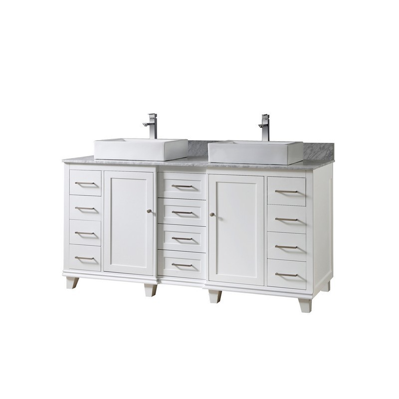 DIRECT VANITY SINKS 72BD15-WAWC ULTIMATE CLASSIC 72 INCH VANITY IN WHITE WITH CARRARA WHITE MARBLE VANITY TOP WITH VESSEL SINKS