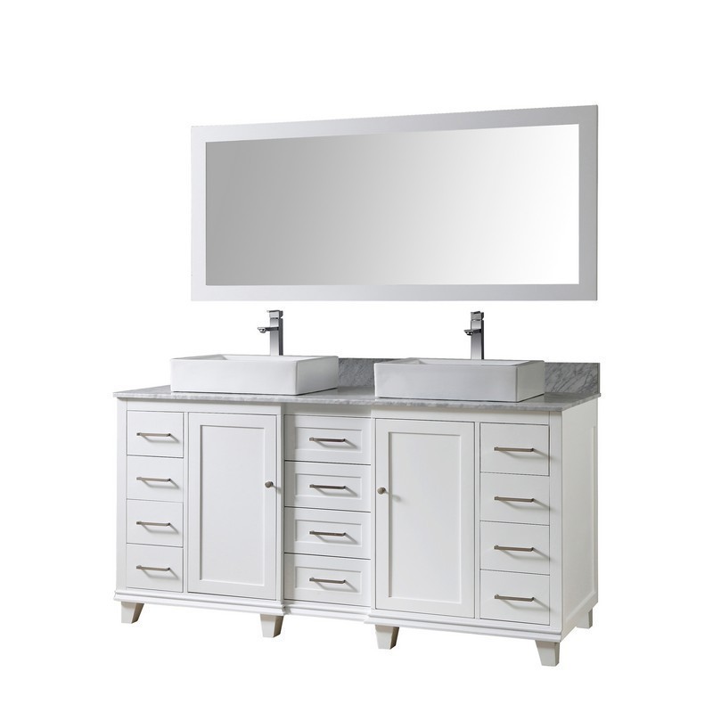 DIRECT VANITY SINKS 72BD15-WAWC-M ULTIMATE CLASSIC 72 INCH VANITY IN WHITE WITH CARRARA WHITE MARBLE VANITY TOP WITH VESSEL SINKS AND MIRROR