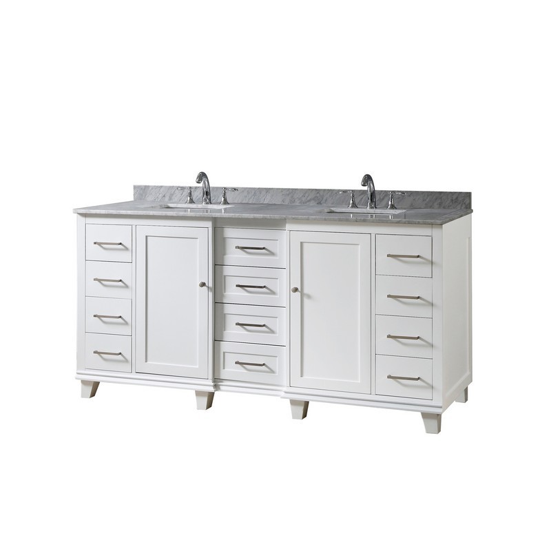 DIRECT VANITY SINKS 72BD15-WWC ULTIMATE CLASSIC 72 INCH VANITY IN WHITE WITH CARRARA WHITE MARBLE VANITY TOP WITH WHITE BASINS