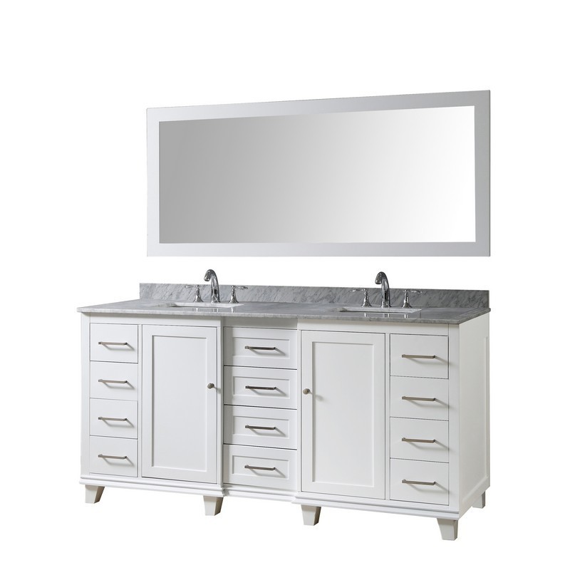 DIRECT VANITY SINKS 72BD15-WWC-M ULTIMATE CLASSIC 72 INCH VANITY IN WHITE WITH CARRARA WHITE MARBLE VANITY TOP WITH WHITE BASINS AND MIRROR