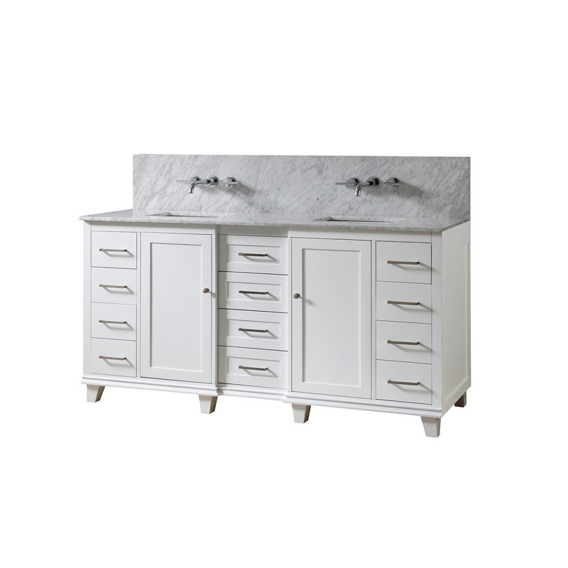 DIRECT VANITY SINKS 72BD15P-WWC-WM ULTIMATE CLASSIC PREMIUM 72 INCH VANITY IN WHITE WITH CARRARA WHITE MARBLE VANITY TOP WITH WHITE BASINS