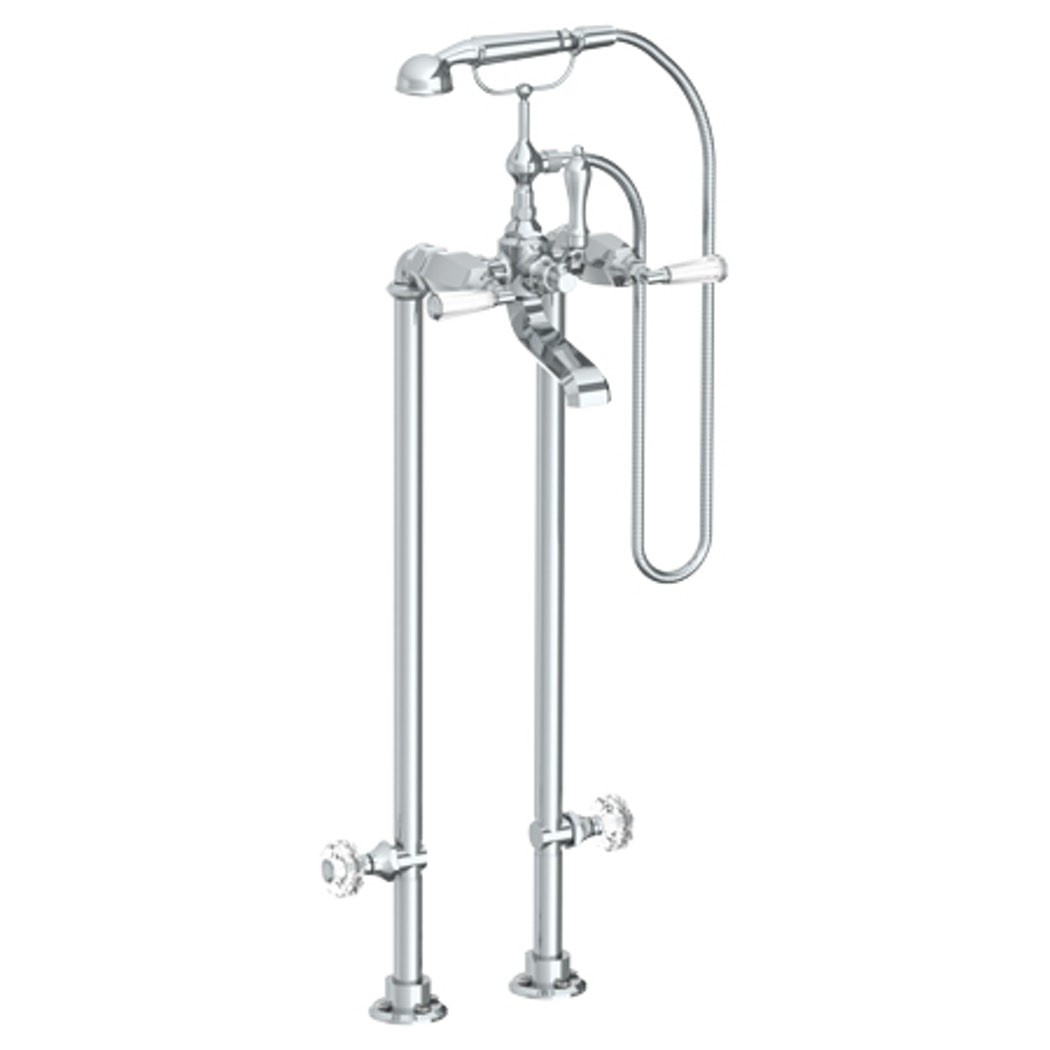 WATERMARK 314-8.3STP BEVERLY 37 1/4 INCH TWO HOLES FLOOR MOUNT TUB FILLER WITH HAND SHOWER AND SHUT-OFF VALVES