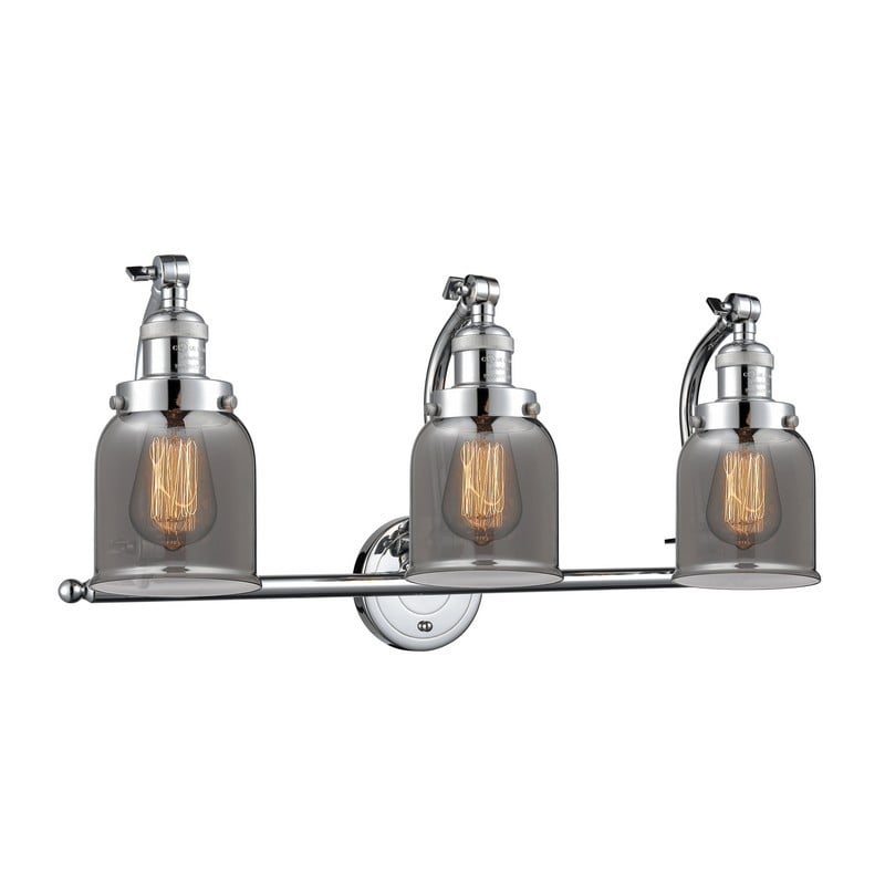 INNOVATIONS LIGHTING 515-3W-G53 FRANKLIN RESTORATION SMALL BELL 28 INCH THREE LIGHT WALL MOUNT SMOKED GLASS VANITY LIGHT