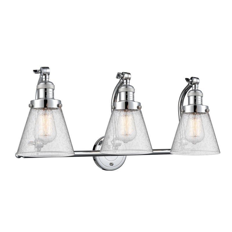 INNOVATIONS LIGHTING 515-3W-G64 FRANKLIN RESTORATION SMALL CONE 28 INCH THREE LIGHT WALL MOUNT SEEDY GLASS VANITY LIGHT