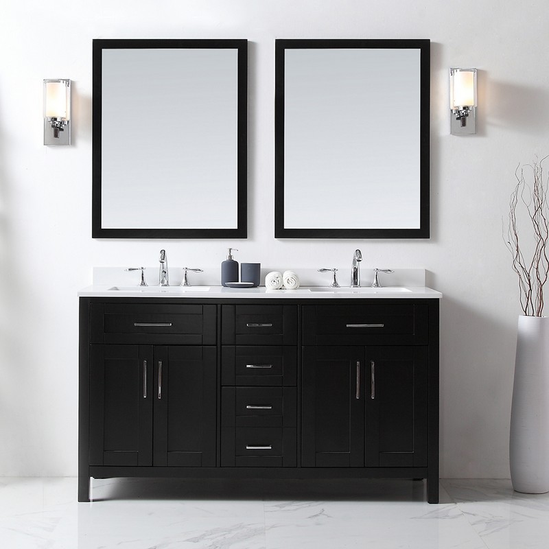 OVE DECORS 15VKC-TAHB60-C69EI TAHOE 60 INCH ESPRESSO DOUBLE SINK BATHROOM VANITY WITH WHITE CULTURED MARBLE TOP AND MIRRORS