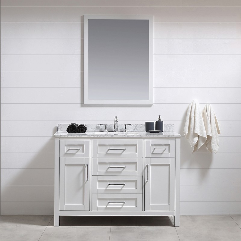 OVE DECORS 15VKC-TAHO48-007EI TAHOE 48 INCH VANITY IN WHITE WITH WHITE CARRERA MARBLE TOP AND MIRROR