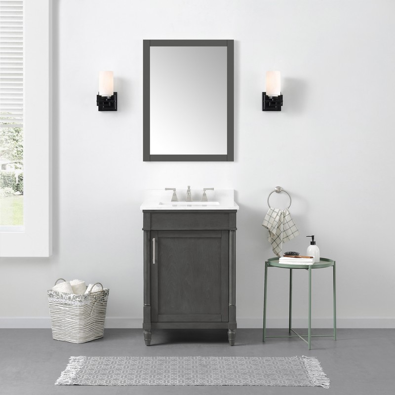 OVE DECORS 15VVA-LAYL24-092EI LAYLA 24 INCH IRON GRAY BATHROOM VANITY WITH YVES CULTURED MARBLE TOP