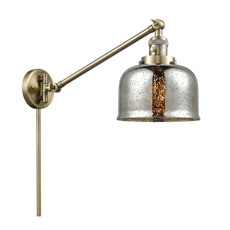 INNOVATIONS LIGHTING 237-G78 FRANKLIN RESTORATION LARGE BELL 8 INCH ONE LIGHT UP OR DOWN SILVER MERCURY GLASS SWING ARM LIGHT