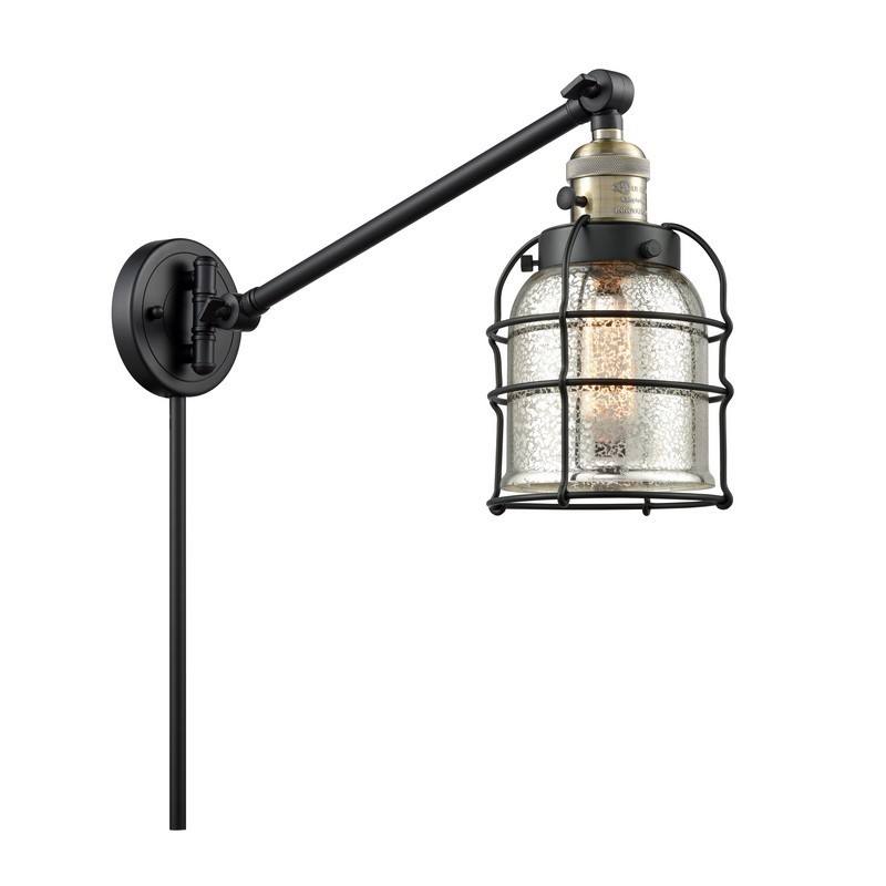 INNOVATIONS LIGHTING 237-G58-CE FRANKLIN RESTORATION SMALL BELL CAGE 1 LIGHT 8 INCH SILVER PLATED MERCURY GLASS SWING ARM LIGHT