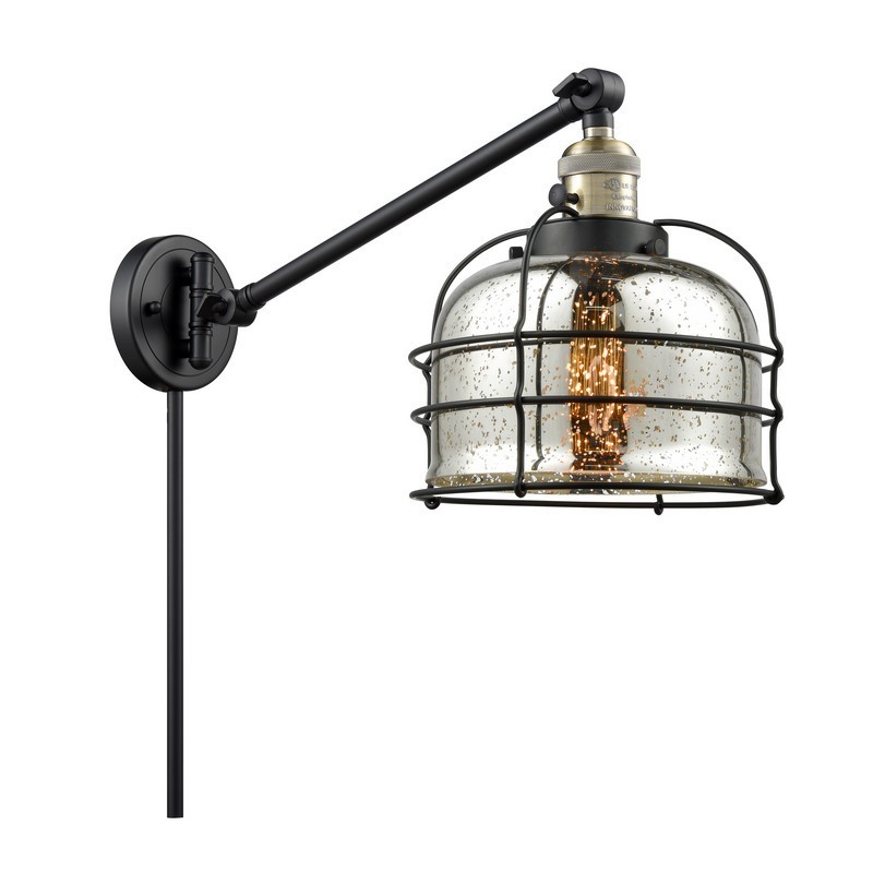 INNOVATIONS LIGHTING 237-G78-CE FRANKLIN RESTORATION LARGE BELL CAGE 1 LIGHT 8 INCH SILVER PLATED MERCURY GLASS SWING ARM LIGHT