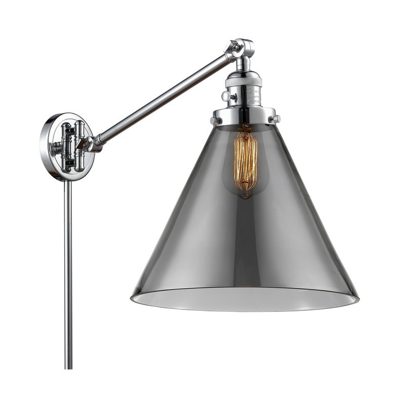 INNOVATIONS LIGHTING 237-G43-L FRANKLIN RESTORATION X-LARGE CONE 12 INCH ONE LIGHT PLATED SMOKED SWING ARM LIGHT