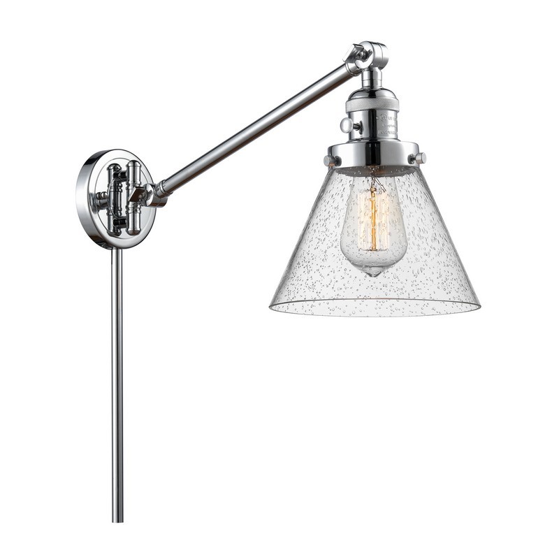 INNOVATIONS LIGHTING 237-G44 FRANKLIN RESTORATION LARGE CONE 8 INCH ONE LIGHT UP OR DOWN SEEDY GLASS SWING ARM LIGHT