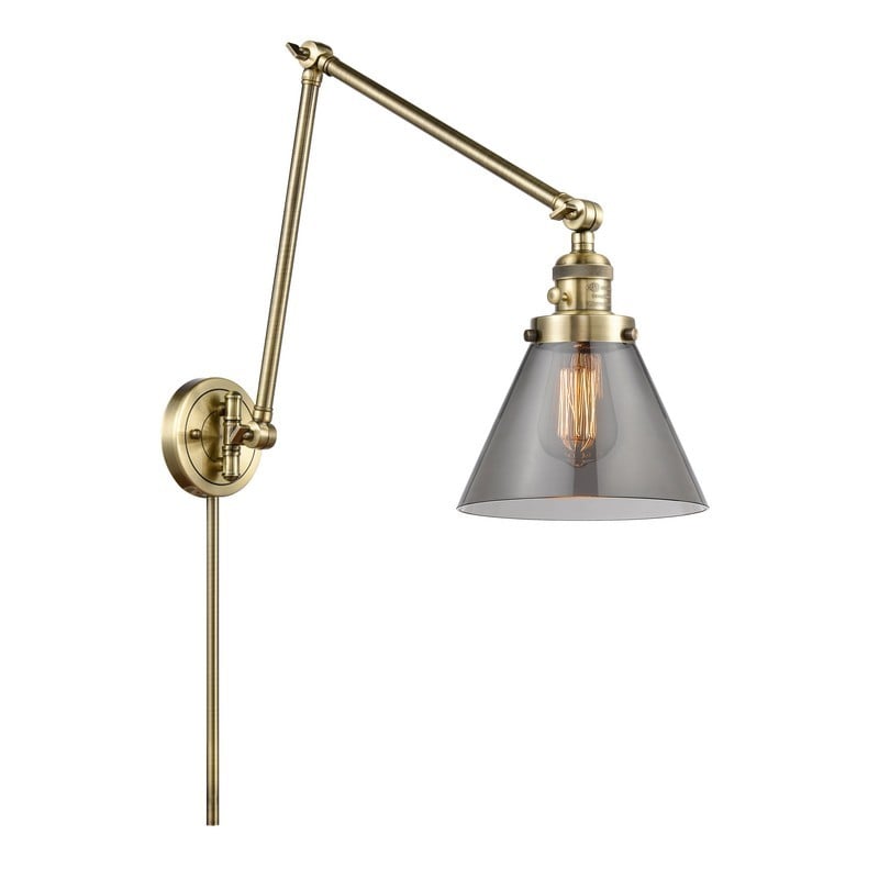 INNOVATIONS LIGHTING 238-G43 FRANKLIN RESTORATION LARGE CONE 8 INCH ONE LIGHT UP OR DOWN SMOKED GLASS SWING ARM LIGHT