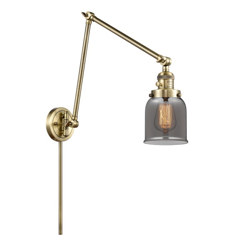 INNOVATIONS LIGHTING 238-G53 FRANKLIN RESTORATION SMALL BELL 8 INCH ONE LIGHT UP OR DOWN SMOKED GLASS SWING ARM LIGHT