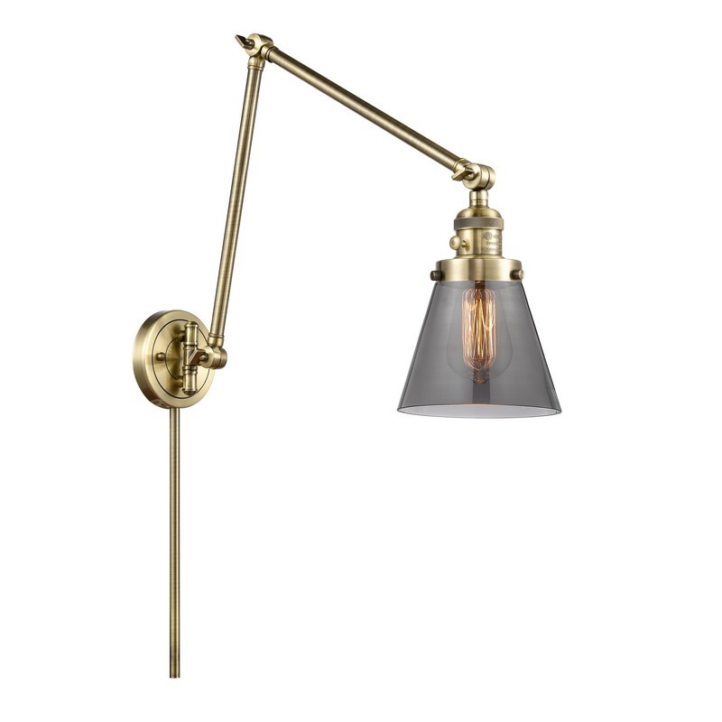 INNOVATIONS LIGHTING 238-G63 FRANKLIN RESTORATION SMALL CONE 8 INCH ONE LIGHT UP OR DOWN SMOKED GLASS SWING ARM LIGHT