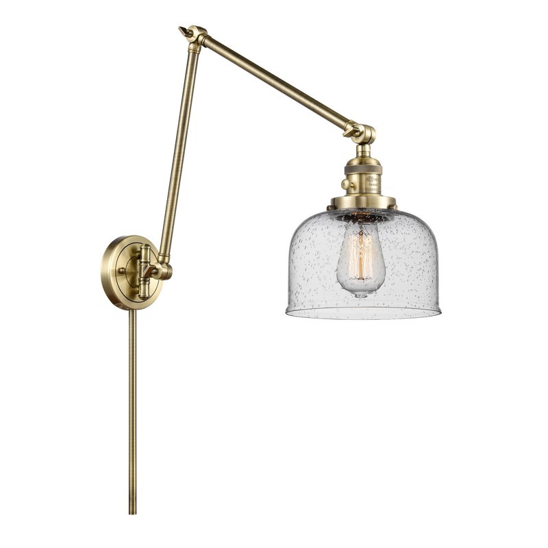 INNOVATIONS LIGHTING 238-G74 FRANKLIN RESTORATION LARGE BELL 8 INCH ONE LIGHT UP OR DOWN SEEDY GLASS SWING ARM LIGHT