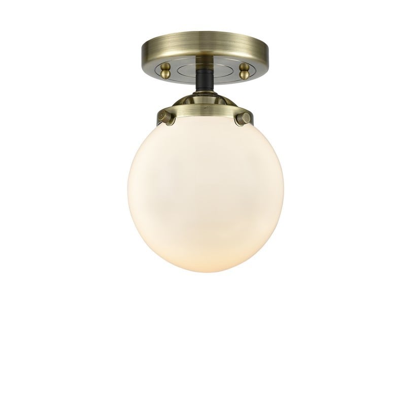 INNOVATIONS LIGHTING 284-1C-G201-6 NOUVEAU BEACON 6 INCH ONE LIGHT GLOSS WHITE GLASS SEMI-FLUSH MOUNT LIGHT