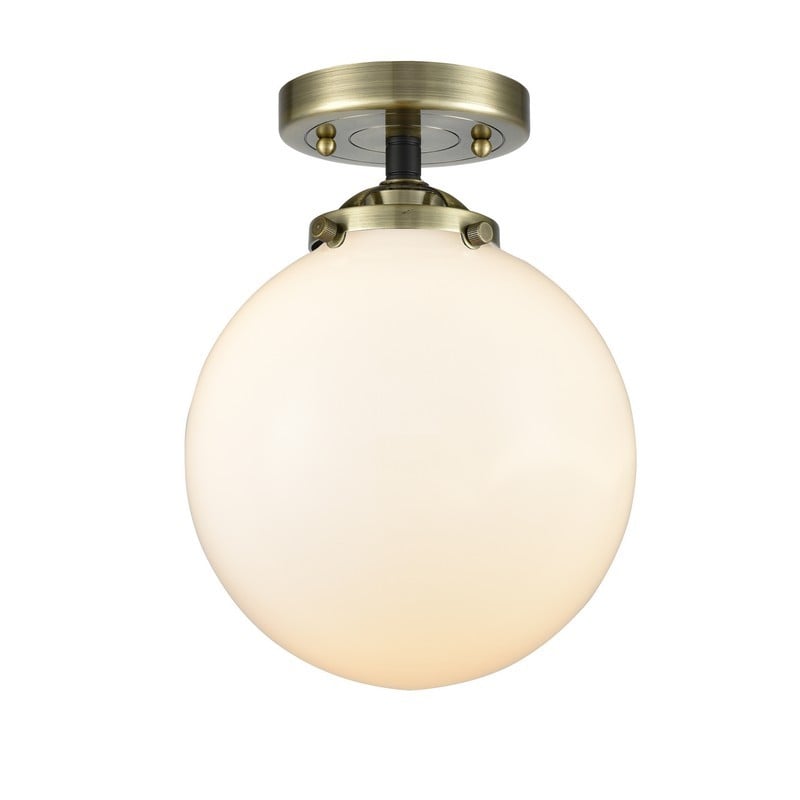 INNOVATIONS LIGHTING 284-1C-G201-8 NOUVEAU BEACON 8 INCH ONE LIGHT GLOSS WHITE GLASS SEMI-FLUSH MOUNT LIGHT