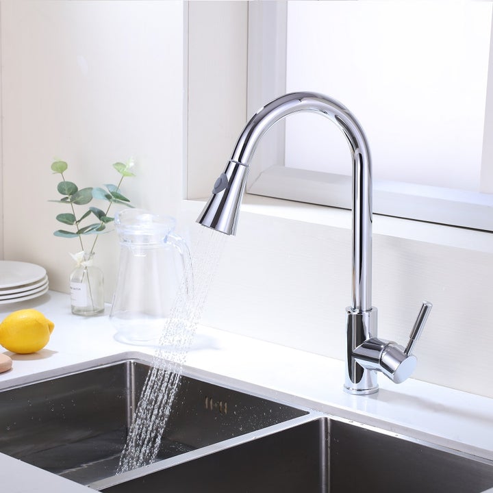 VANITY ART F80027 16 7/8 INCH SINGLE HOLE HIGH ARC PULL-OUT KITCHEN FAUCET