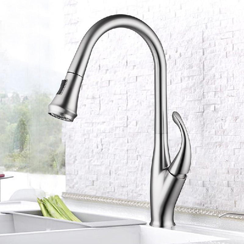 VANITY ART F80075 18 1/2 INCH SINGLE HOLE HIGH ARC PULL-OUT KITCHEN FAUCET