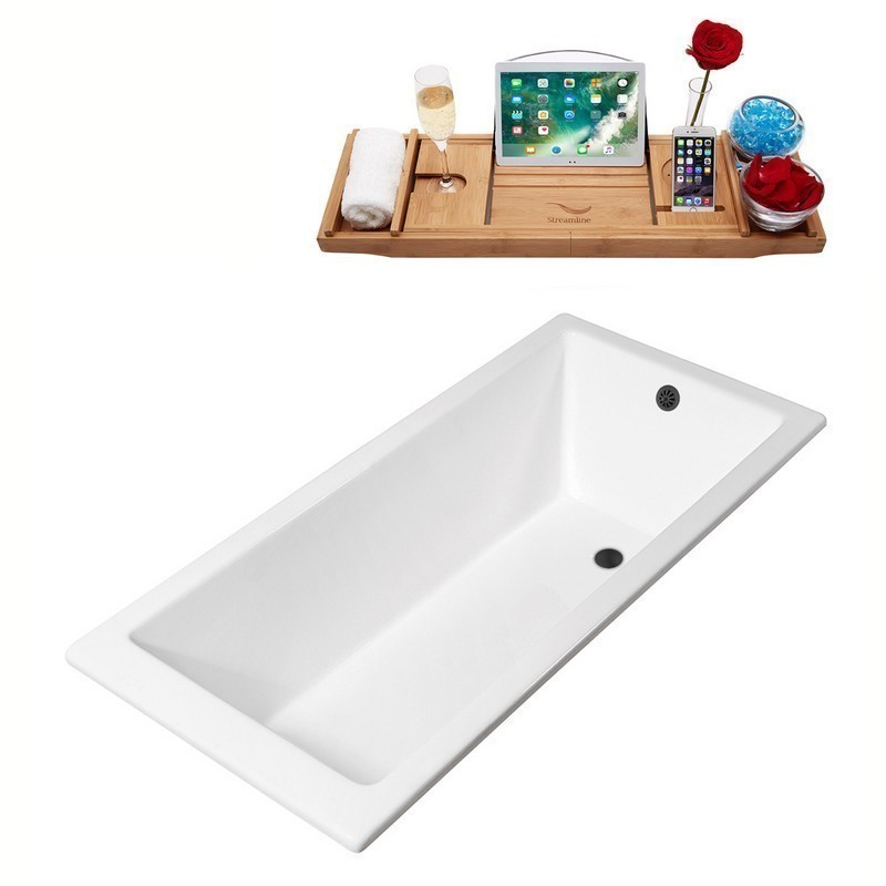 STREAMLINE R5520BL 67 INCH CAST IRON DROP-IN BATHTUB WITH EXTERNAL DRAIN IN GLOSSY WHITE