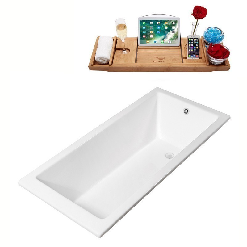 STREAMLINE R5520WH 67 INCH CAST IRON DROP-IN BATHTUB WITH EXTERNAL DRAIN IN GLOSSY WHITE