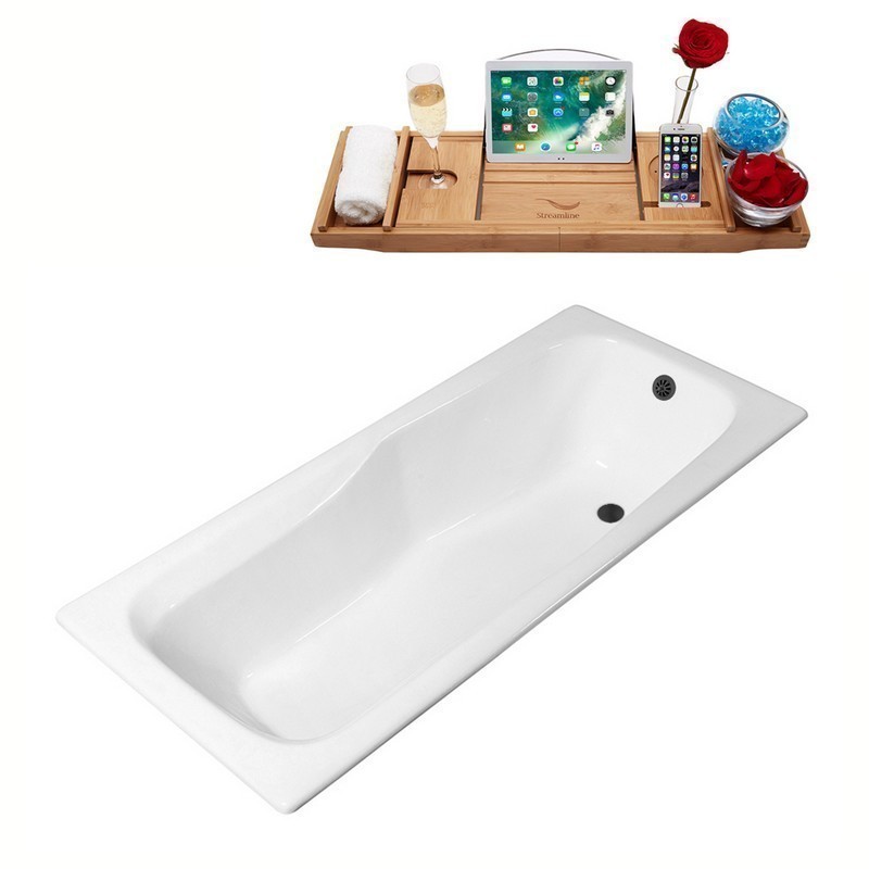 STREAMLINE R5540BL 71 INCH CAST IRON DROP-IN BATHTUB WITH EXTERNAL DRAIN IN GLOSSY WHITE