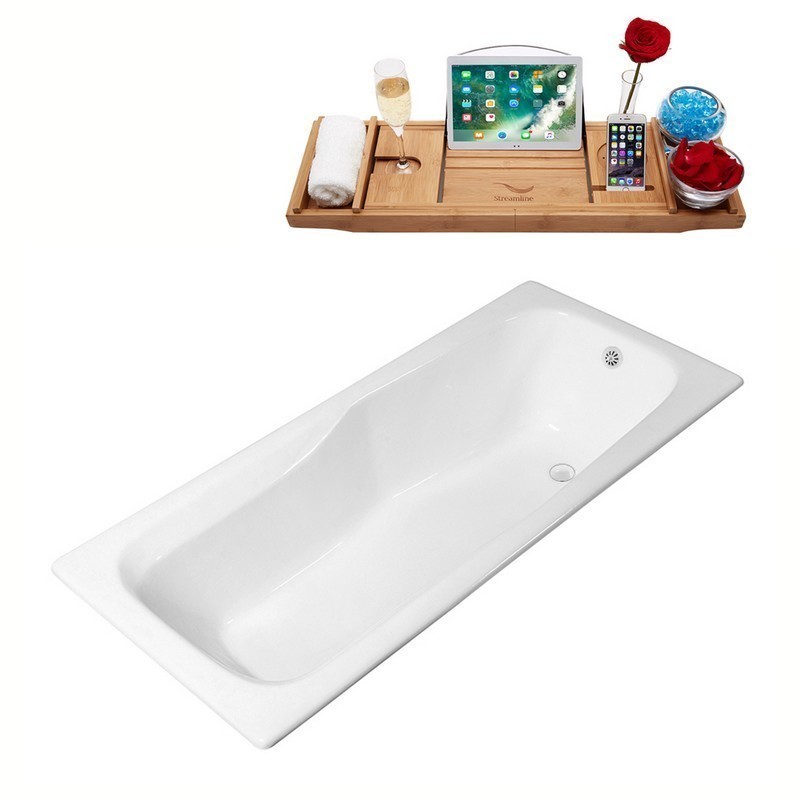 STREAMLINE R5540WH 71 INCH CAST IRON DROP-IN BATHTUB WITH EXTERNAL DRAIN IN GLOSSY WHITE