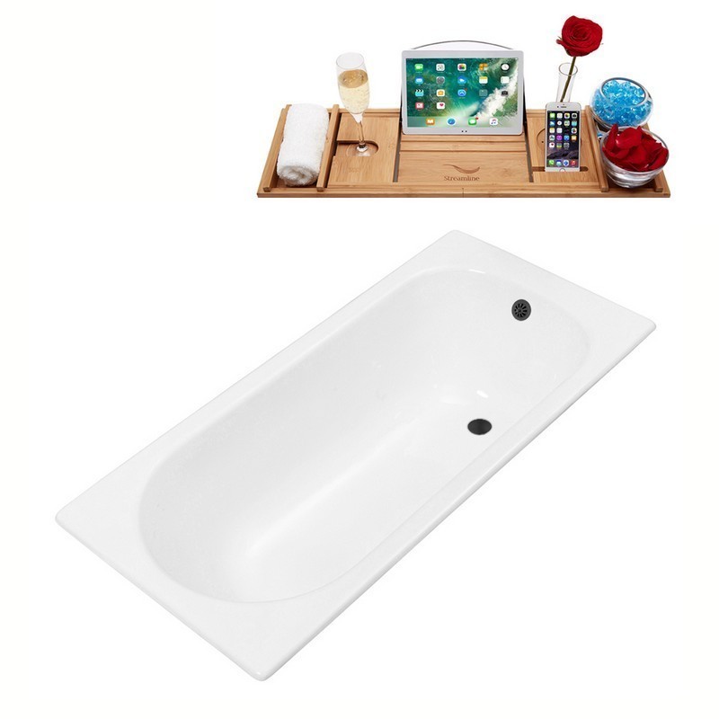 STREAMLINE R5561BL 63 INCH CAST IRON DROP-IN BATHTUB WITH EXTERNAL DRAIN IN GLOSSY WHITE
