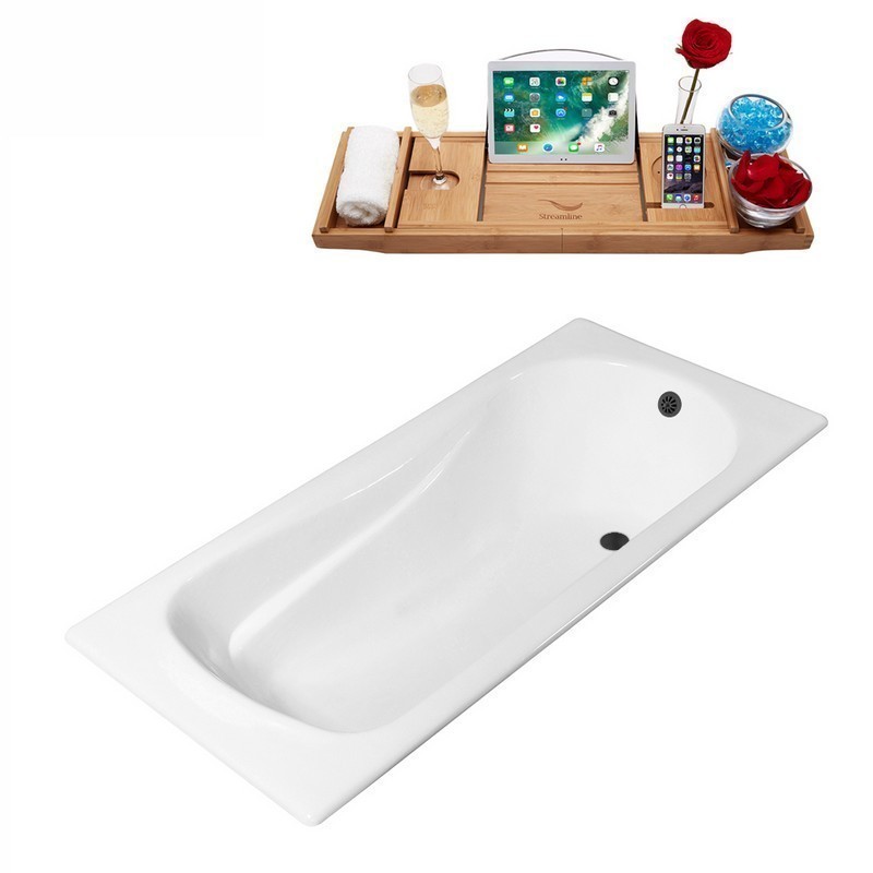 STREAMLINE R5620BL 59 INCH CAST IRON DROP-IN BATHTUB WITH EXTERNAL DRAIN IN GLOSSY WHITE
