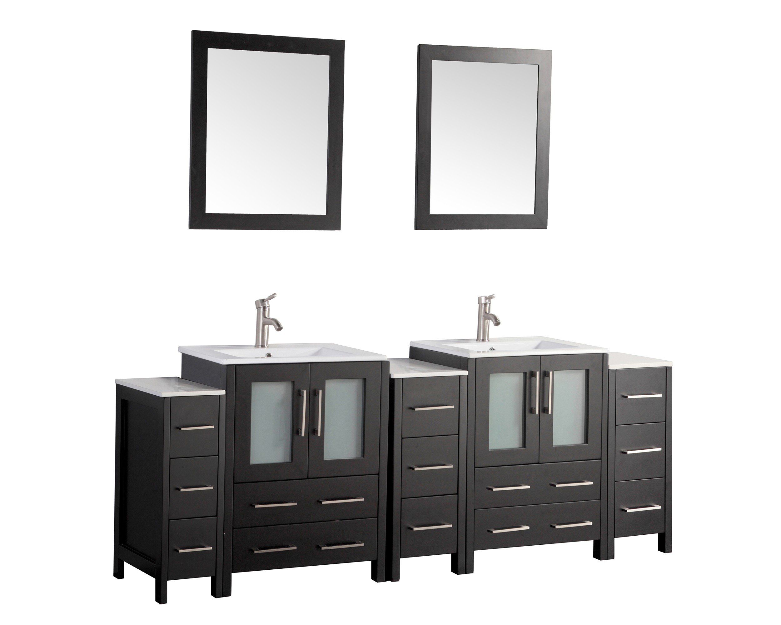 VANITY ART VA3024-84 84 INCH DOUBLE SINK BATHROOM VANITY SET WITH CERAMIC VANITY TOP, SOFT CLOSING DOORS AND DRAWERS