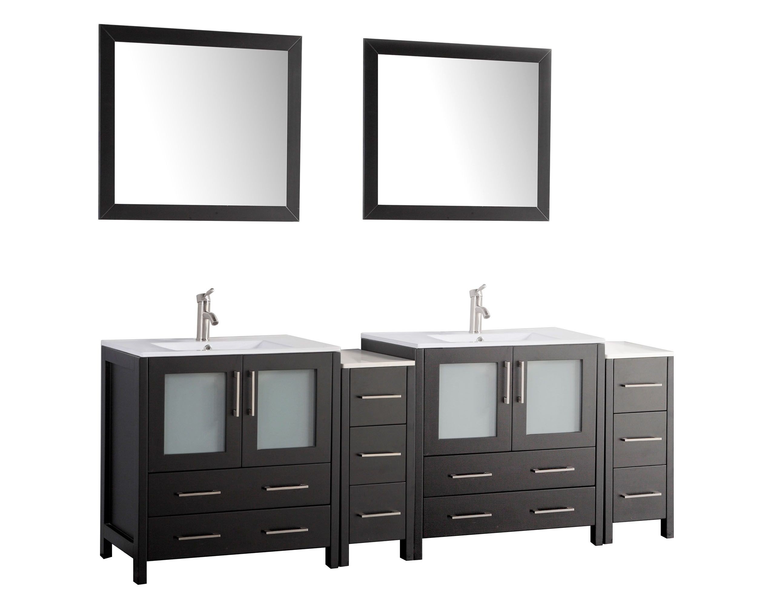 VANITY ART VA3030-84 84 INCH DOUBLE SINK BATHROOM VANITY SET WITH CERAMIC VANITY TOP, SOFT CLOSING DOORS AND DRAWERS