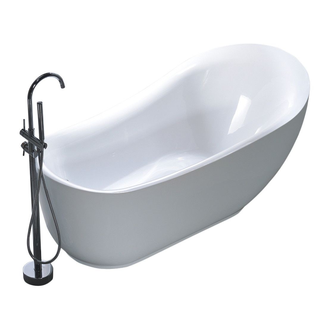 VANITY ART VA6512-L 70 7/8 INCH FREESTANDING ACRYLIC SOAKING BATHTUB WITH ROUND OVERFLOW AND POP-UP DRAIN - WHITE
