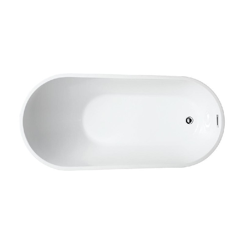 VANITY ART VA6522-S 55 1/4 INCH FREESTANDING ACRYLIC SOAKING BATHTUB WITH POLISHED CHROME SLOTTED OVERFLOW AND POP-UP DRAIN - WHITE
