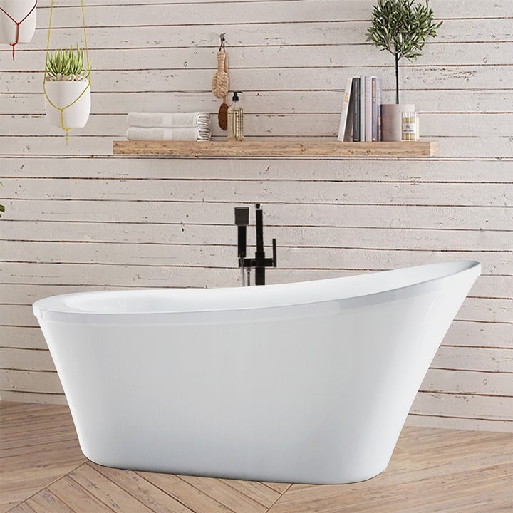 VANITY ART VA6839 70 1/8 INCH FREESTANDING ACRYLIC SOAKING BATHTUB WITH ROUND OVERFLOW AND POP-UP DRAIN - WHITE