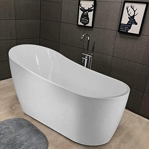 VANITY ART VA6904-S 59 INCH FREESTANDING ACRYLIC SOAKING BATHTUB WITH POLISHED CHROME SLOTTED OVERFLOW AND POP-UP DRAIN - WHITE