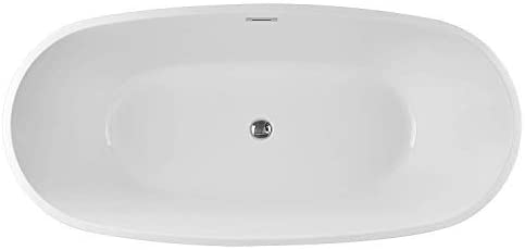 VANITY ART VA6906-S 59 INCH FREESTANDING ACRYLIC SOAKING BATHTUB WITH POLISHED CHROME SLOTTED OVERFLOW AND POP-UP DRAIN - WHITE