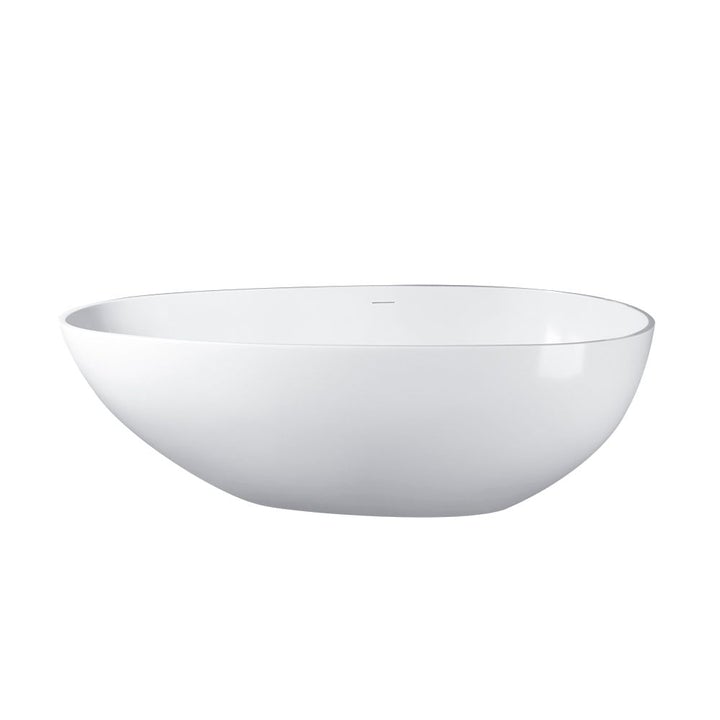 VANITY ART VA6913-GS 59 INCH FREESTANDING SOLID SURFACE RESIN SOAKING BATHTUB WITH SLOTTED OVERFLOW AND POP-UP DRAIN - GLOSSY WHITE