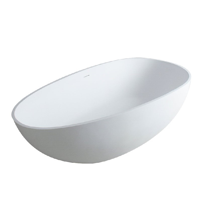 VANITY ART VA6913-MS 59 INCH FREESTANDING SOLID SURFACE RESIN SOAKING BATHTUB WITH SLOTTED OVERFLOW AND POP-UP DRAIN - MATTE WHITE