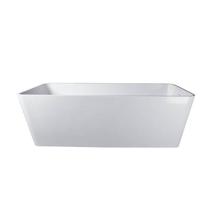 VANITY ART VA6914-GS 59 INCH FREESTANDING SOLID SURFACE RESIN SOAKING BATHTUB WITH SLOTTED OVERFLOW AND POP-UP DRAIN - GLOSSY WHITE