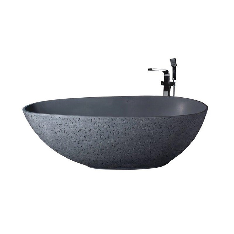 VANITY ART VA6917 65 INCH FREESTANDING SOLID SURFACE CONCRETE SOAKING BATHTUB WITH SLOTTED OVERFLOW AND POP-UP DRAIN - GRAY
