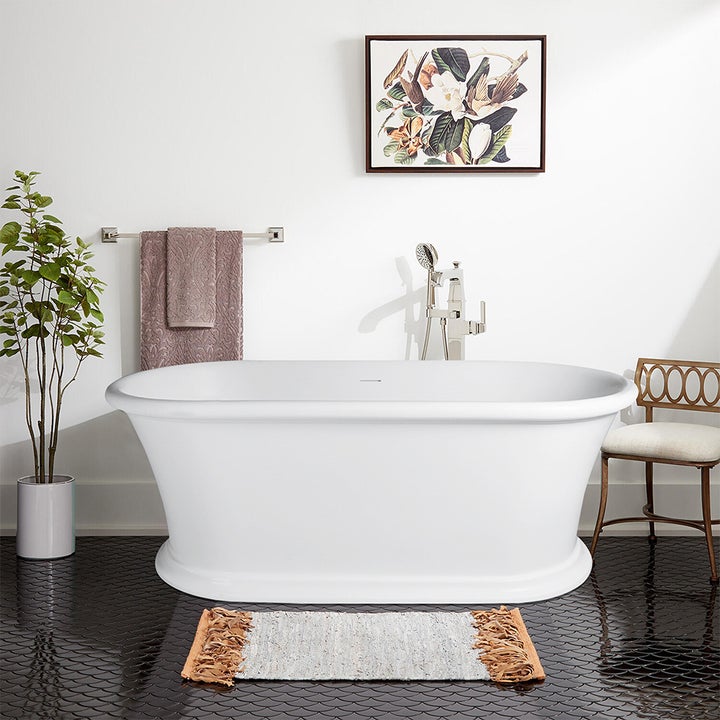 VANITY ART VAA6916-ML 67 INCH FREESTANDING SOLID SURFACE RESIN SOAKING BATHTUB WITH SLOTTED OVERFLOW AND POP-UP DRAIN - MATTE WHITE